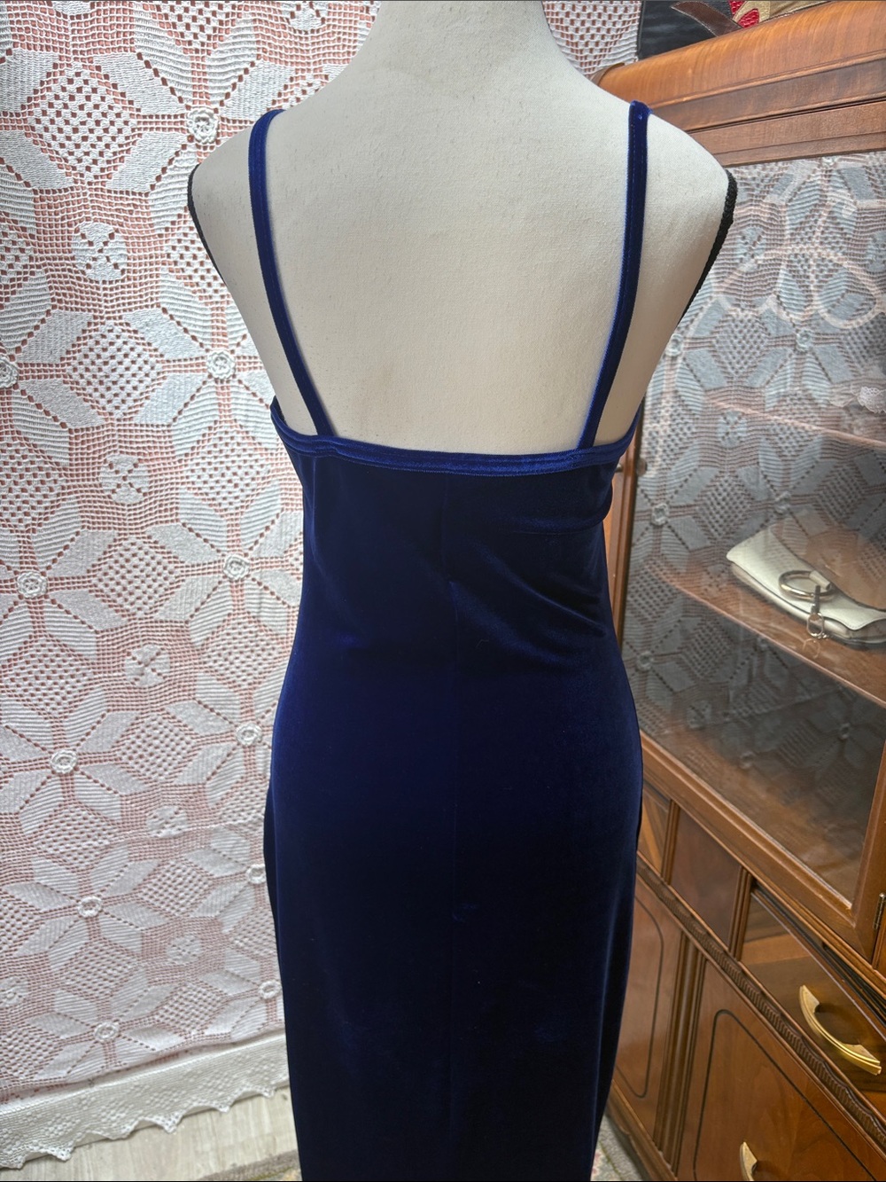 Vintage Blue Velvet Slip Dress | Made in Canada - Picture 6 of 11